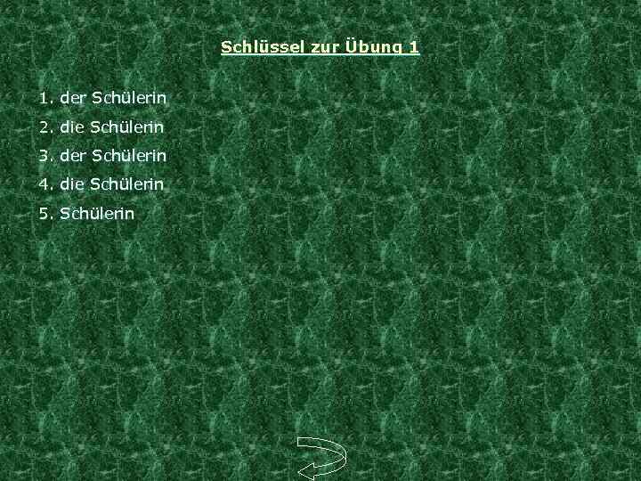 Schlüssel zur Übung 1 1. der Schülerin 2. die Schülerin 3. der Schülerin 4.