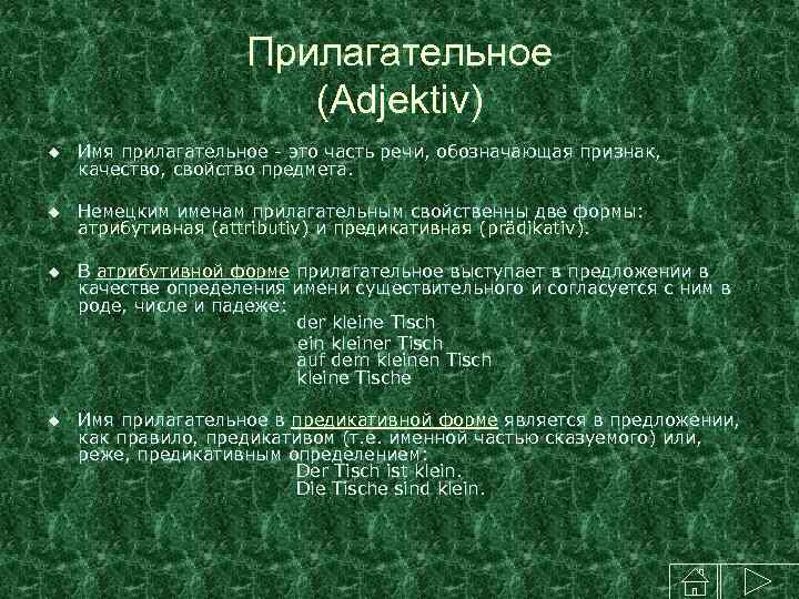 Прилагательное (Adjektiv) u Имя прилагательное - это часть речи, обозначающая признак, качество, свойство предмета.