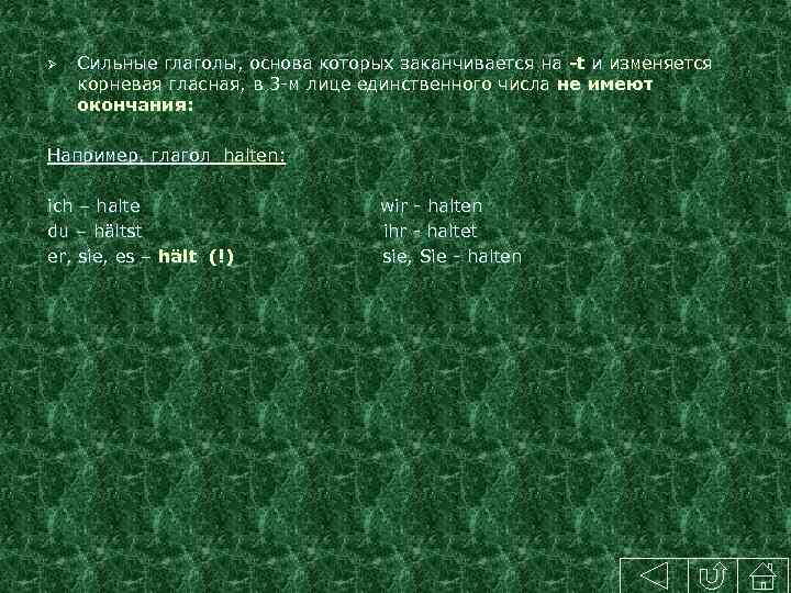 Ø Сильные глаголы, основа которых заканчивается на -t и изменяется корневая гласная, в 3