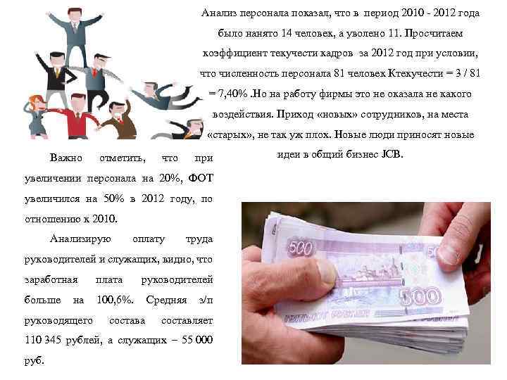 Анализ персонала показал, что в период 2010 - 2012 года было нанято 14 человек,