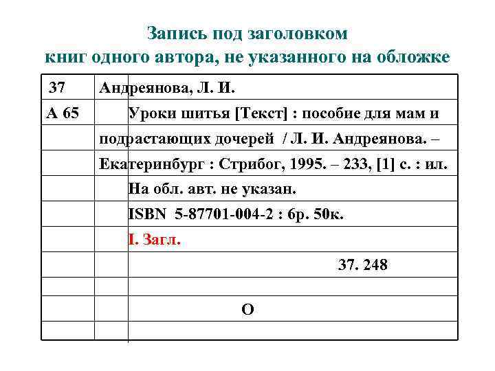 Запись под заголовком книг одного автора, не указанного на обложке 37 А 65 Андреянова,