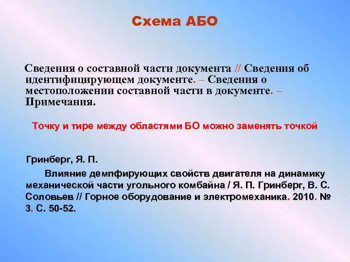 Схема АБО Сведения о составной части документа // Сведения об идентифицирующем документе. – Сведения