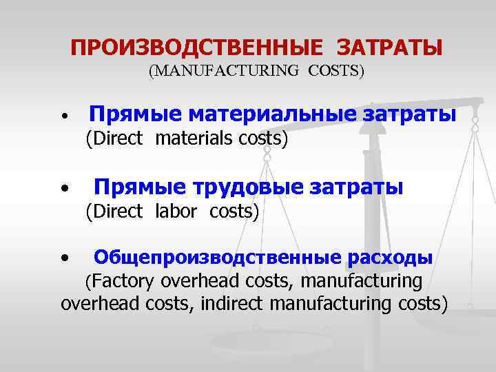 Прямые и косвенные производственные затраты
