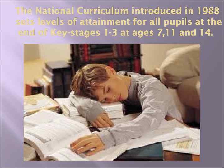The National Curriculum introduced in 1988 sets levels of attainment for all pupils at