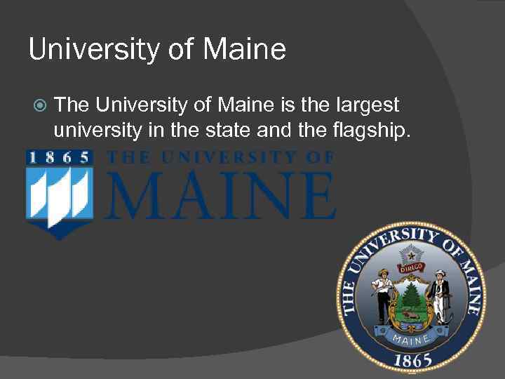 University of Maine The University of Maine is the largest university in the state