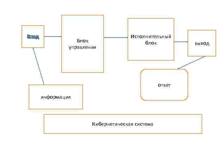 Вход Блок управления Исполнительный блок ответ информация Кибернетическая система выход 