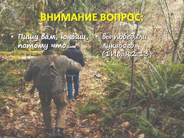ВНИМАНИЕ ВОПРОС: • Пишу вам, юноши, • вы победили потому что… лукавого. (1 Иоан.