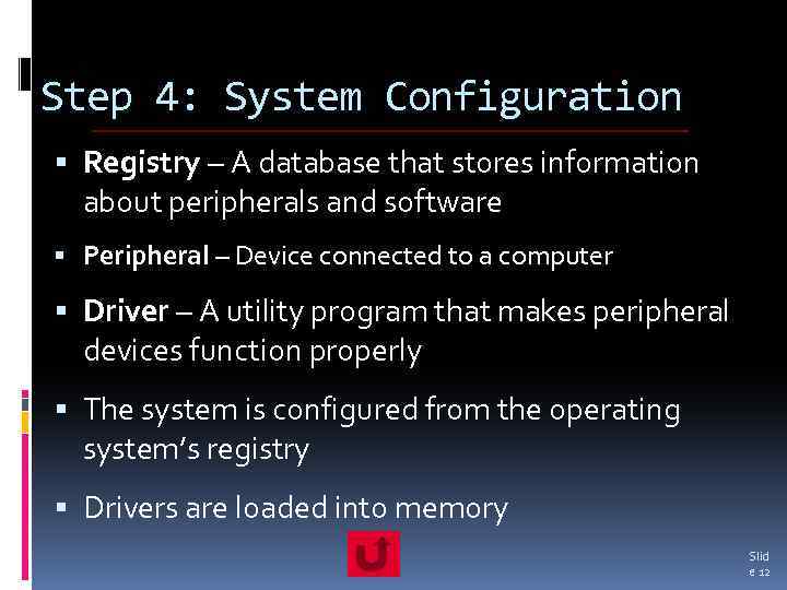 Step 4: System Configuration Registry – A database that stores information about peripherals and
