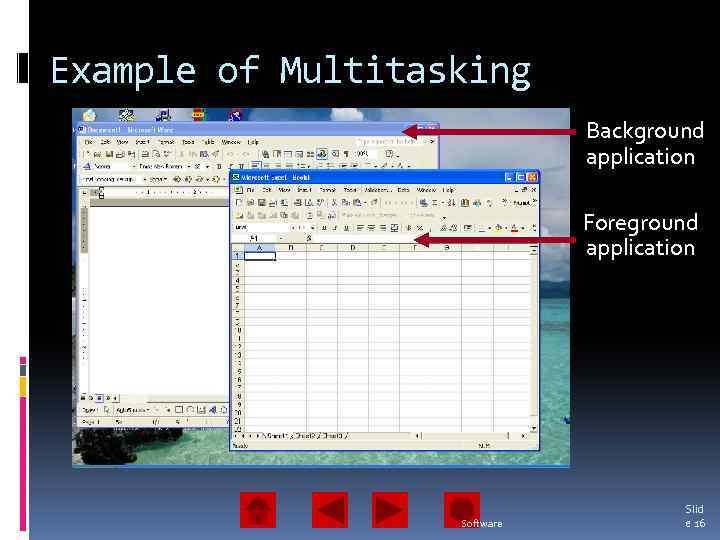 Example of Multitasking Background application Foreground application Software Slid e 16 