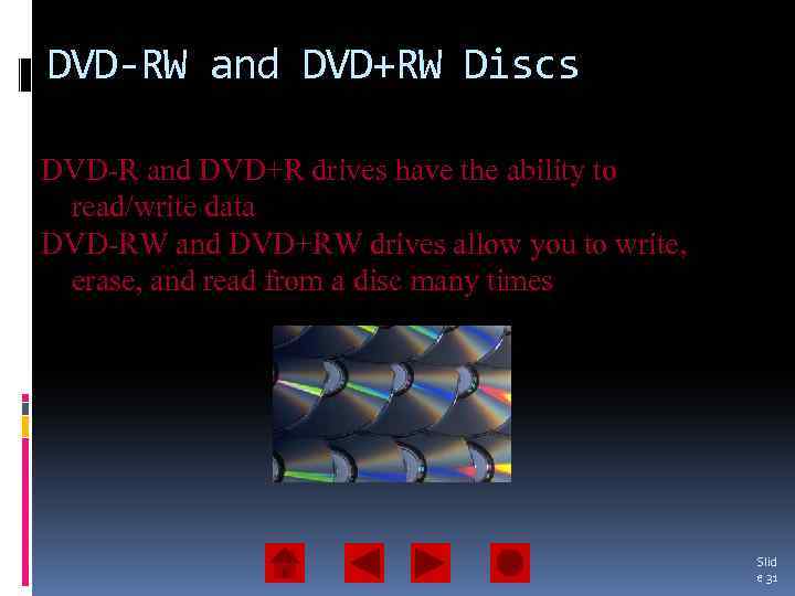 DVD-RW and DVD+RW Discs DVD-R and DVD+R drives have the ability to read/write data