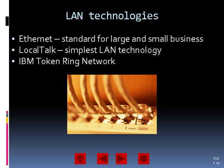 LAN technologies Ethernet – standard for large and small business Local. Talk – simplest