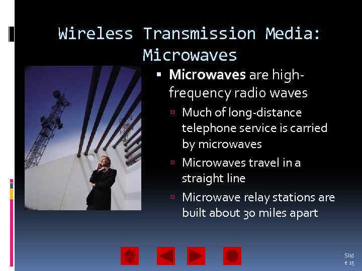 Wireless Transmission Media: Microwaves are highfrequency radio waves Much of long-distance telephone service is