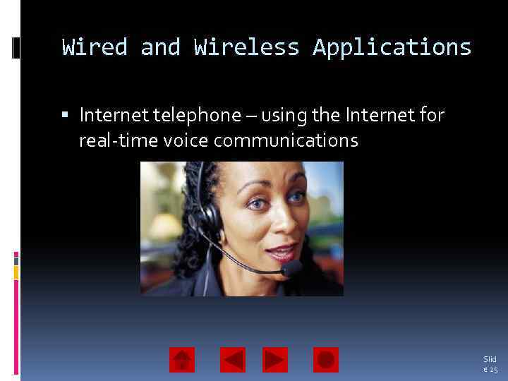 Wired and Wireless Applications Internet telephone – using the Internet for real-time voice communications
