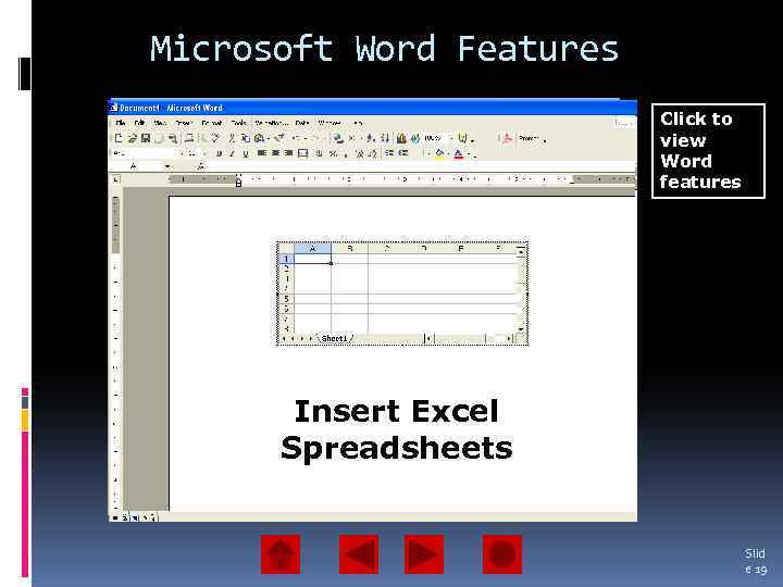 Microsoft Word Features Click to view Word features My Dog Sam Use Insert Excel