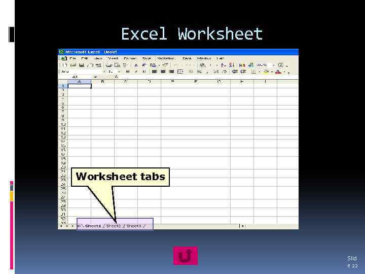 Excel Worksheet tabs Slid e 22 