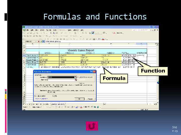 Formulas and Functions Function Formula Slid e 29 