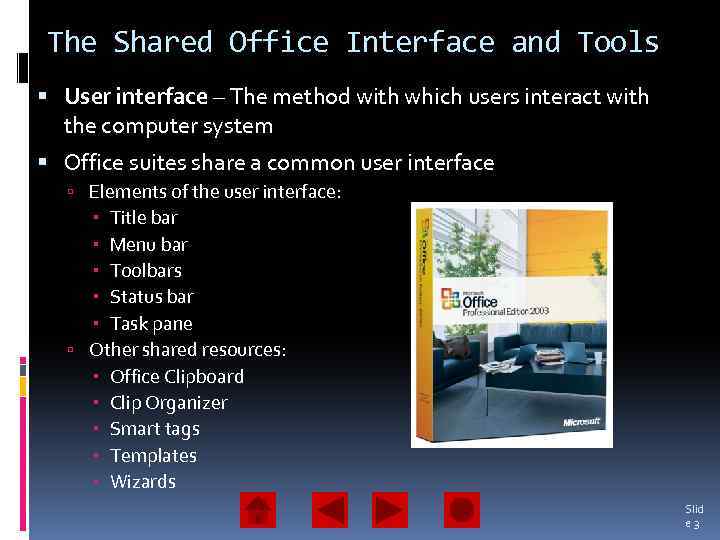 The Shared Office Interface and Tools User interface – The method with which users
