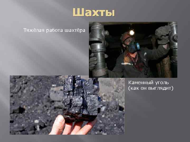 Шахты Тяжёлая работа шахтёра Каменный уголь (как он выглядит) 