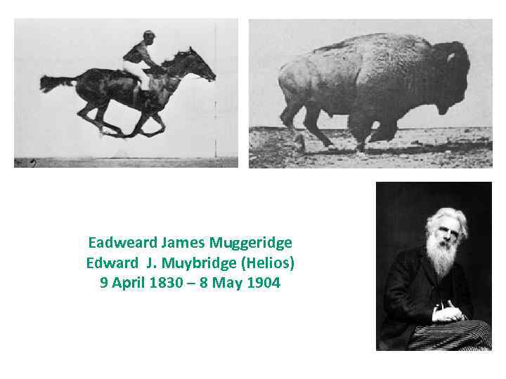 Eadweard James Muggeridge Edward J. Muybridge (Helios) 9 April 1830 – 8 May 1904