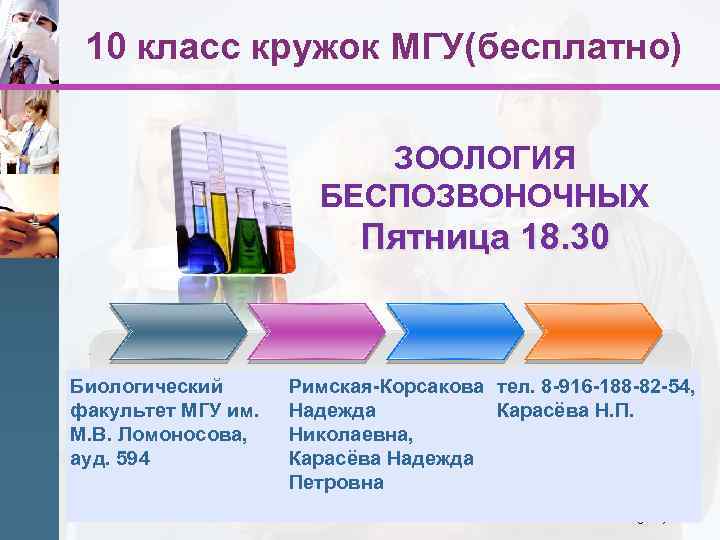10 класс кружок МГУ(бесплатно) ЗООЛОГИЯ БЕСПОЗВОНОЧНЫХ Пятница 18. 30 Биологический факультет МГУ им. М.