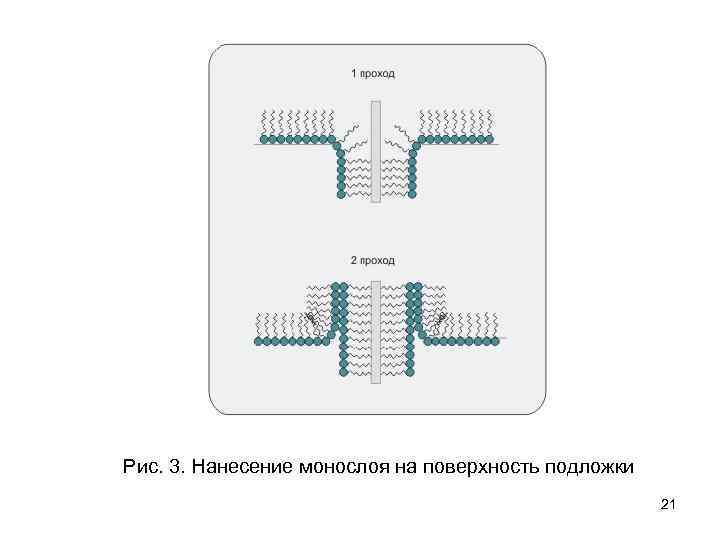 Рис. 3. Нанесение монослоя на поверхность подложки 21 