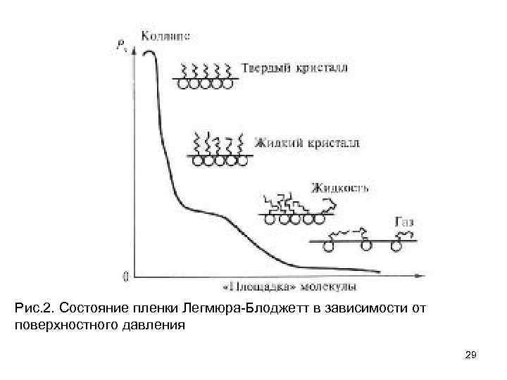 Рис. 2. Состояние пленки Легмюра-Блоджетт в зависимости от поверхностного давления 29 