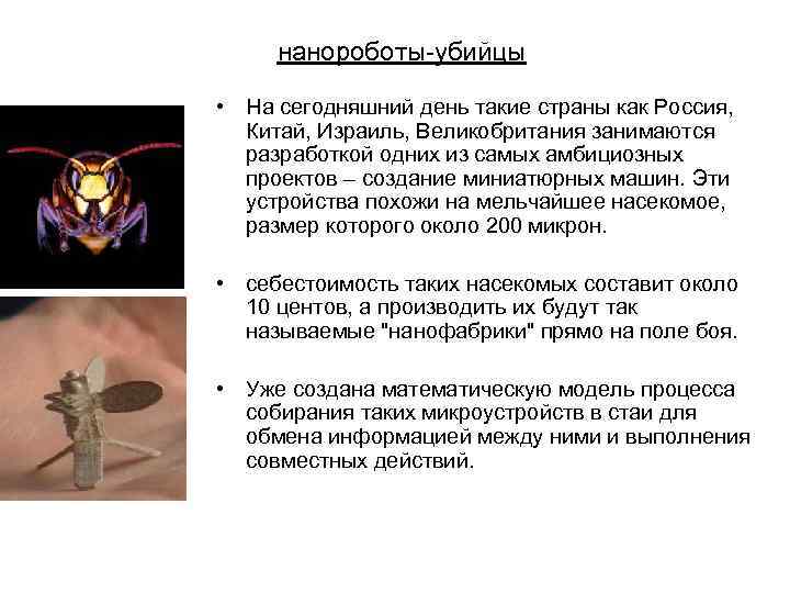нанороботы убийцы • На сегодняшний день такие страны как Россия, Китай, Израиль, Великобритания занимаются