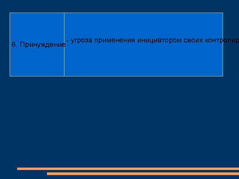 6. Принуждение - угроза применения инициатором своих контролир 