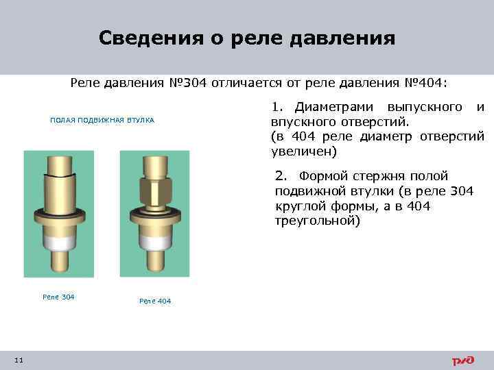 Сведения о реле давления Реле давления № 304 отличается от реле давления № 404: