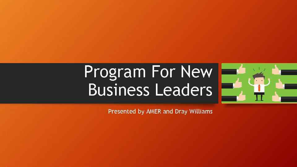 Program For New Business Leaders Presented by AMER and Dray Williams 