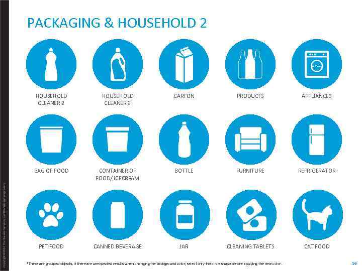 PACKAGING & HOUSEHOLD 2 HOUSEHOLD CLEANER 3 CARTON PRODUCTS APPLIANCES BAG OF FOOD Copyright