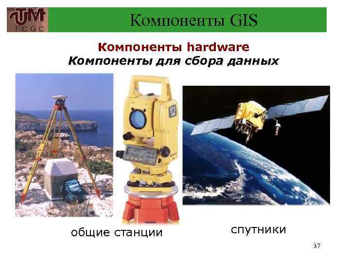 Компоненты GIS Компоненты hardware Компоненты для сбора данных общие станции спутники 37 
