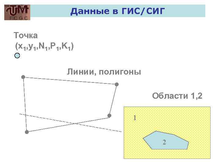 Данные в ГИС/СИГ Точка (x 1, y 1, N 1, P 1, K 1)