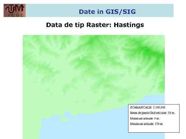 Date in GIS/SIG Data de tip Raster: Hastings SCARA/SCALE: 1: 100, 000 Retea de