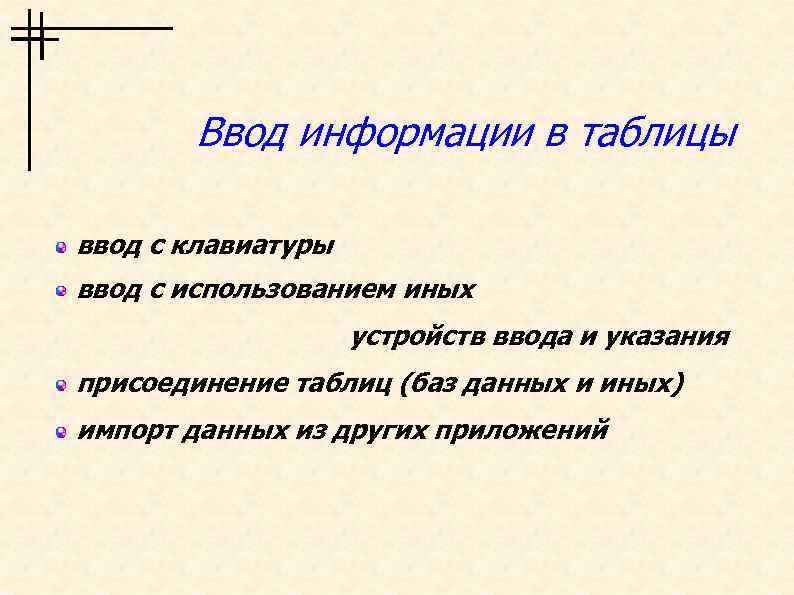 Ввод информации в таблицы ввод с клавиатуры ввод с использованием иных устройств ввода и