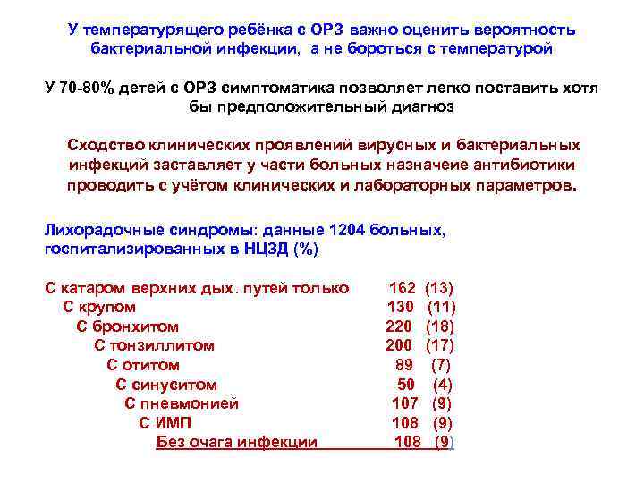 У температурящего ребёнка с ОРЗ важно оценить вероятность бактериальной инфекции, а не бороться с