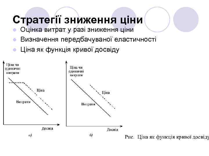 Стратегії зниження ціни Оцінка витрат у разі зниження ціни l Визначення передбачуваної еластичності l