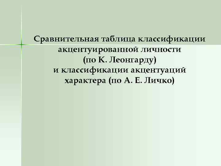 Сравнительная таблица классификации акцентуированной личности (по К. Леонгарду) и классификации акцентуаций характера (по А.