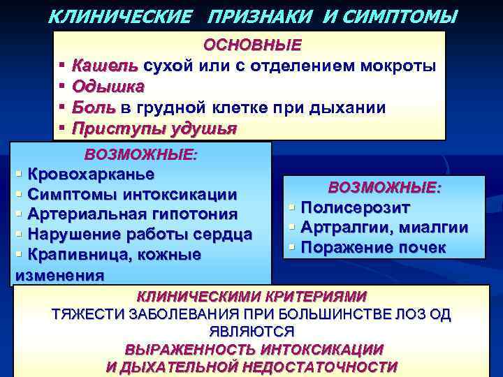 КЛИНИЧЕСКИЕ ПРИЗНАКИ И СИМПТОМЫ ОСНОВНЫЕ § Кашель сухой или с отделением мокроты Кашель §