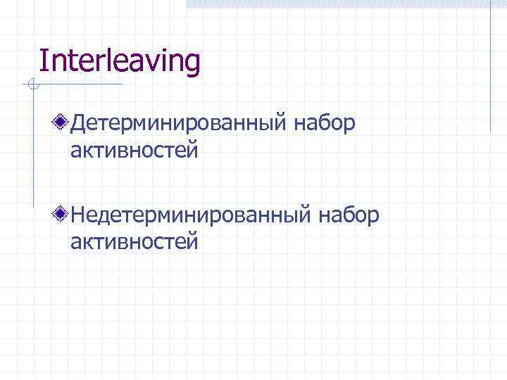 Interleaving Детерминированный набор активностей Недетерминированный набор активностей 