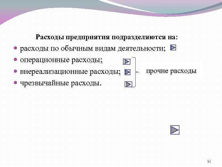 Расходы предприятия подразделяются на: расходы по обычным видам деятельности; операционные расходы; прочие расходы внереализационные