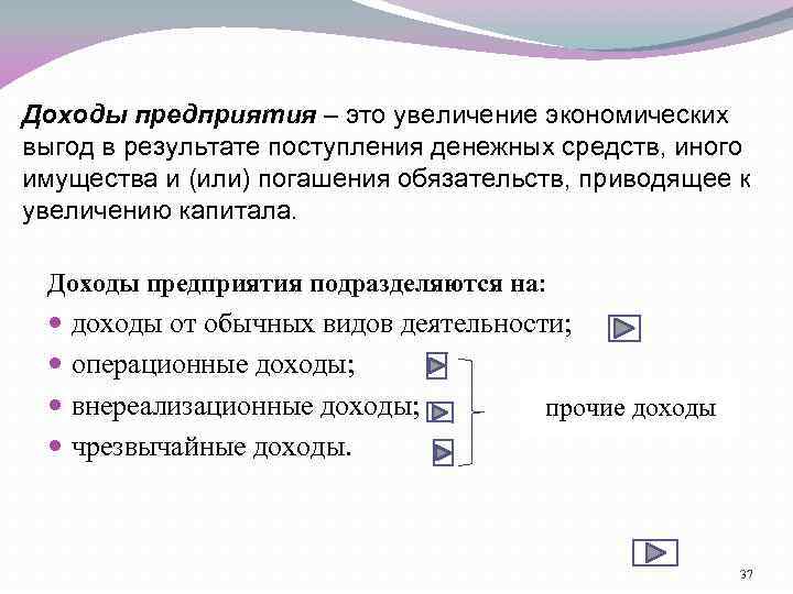 Доходы предприятия – это увеличение экономических выгод в результате поступления денежных средств, иного имущества