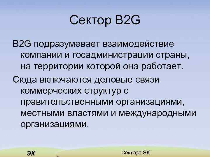 Сектор B 2 G подразумевает взаимодействие компании и госадминистрации страны, на территории которой она