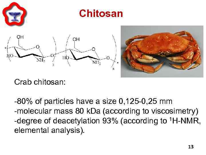 Chitosan Crab chitosan: -80% of particles have a size 0, 125 -0, 25 mm
