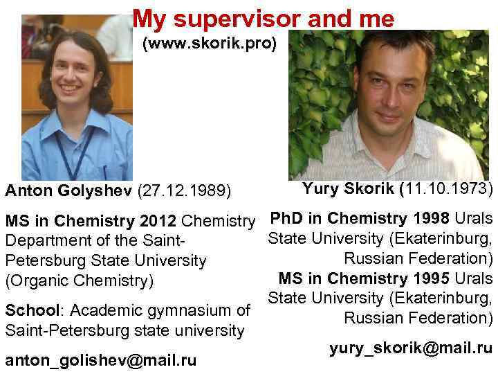 My supervisor and me (www. skorik. pro) Anton Golyshev (27. 12. 1989) Yury Skorik