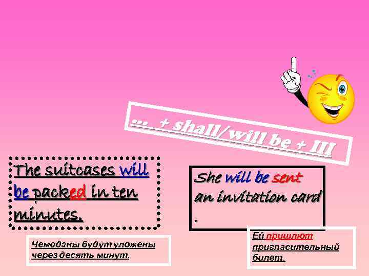 . . . + sh all/wil l be + II I The suitcases will