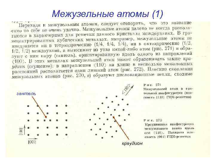 Межузельные атомы (1) гантель краудион 