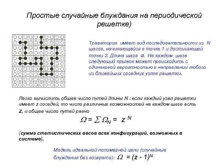 Простые случайные блуждания на периодической решетке) Траектория имеет вид последовательности из N шагов, начинающейся