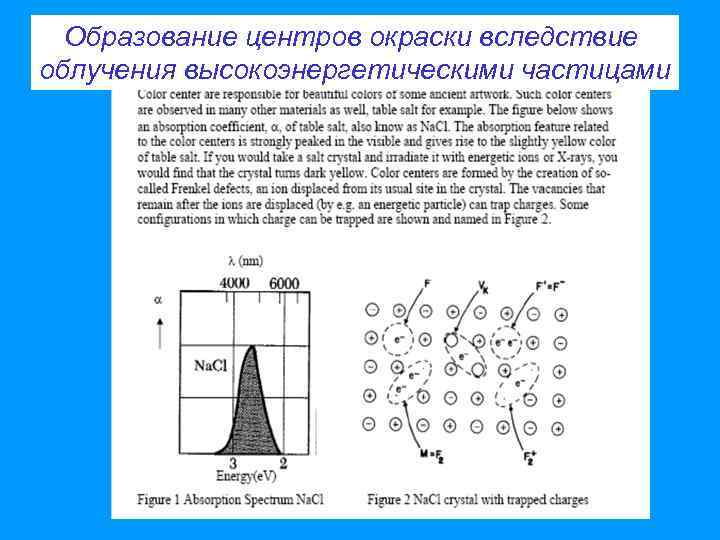 Образование центров окраски вследствие облучения высокоэнергетическими частицами 