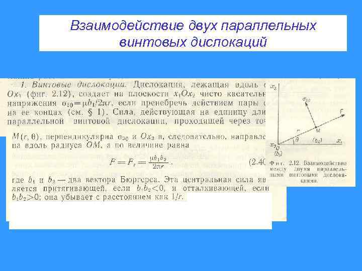 Взаимодействие двух параллельных винтовых дислокаций 